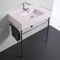 Pink Console Sink With Chrome Base, Modern, 32